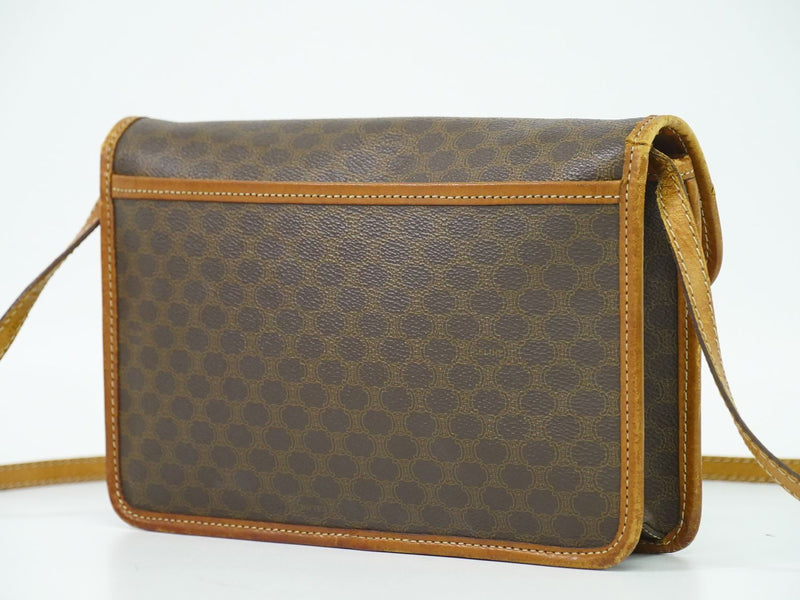 Authentic CELINE Macadam Shoulder Bag Pochette PVC Brown Macadam Bag Used