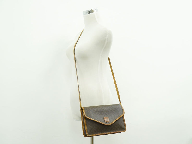 Authentic CELINE Macadam Shoulder Bag Pochette PVC Brown Macadam Bag Used