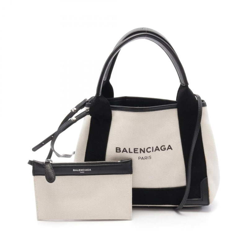 Balenciaga NAVY CABAS XS Navy Birch Tote Bag Bag Canvas Leather Women's Ivory /