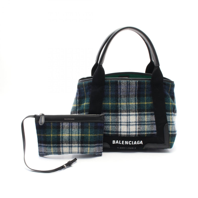 Balenciaga NAVY CABAS S Navy Birch Tote Bag Bag Wool Leather Green / Black /