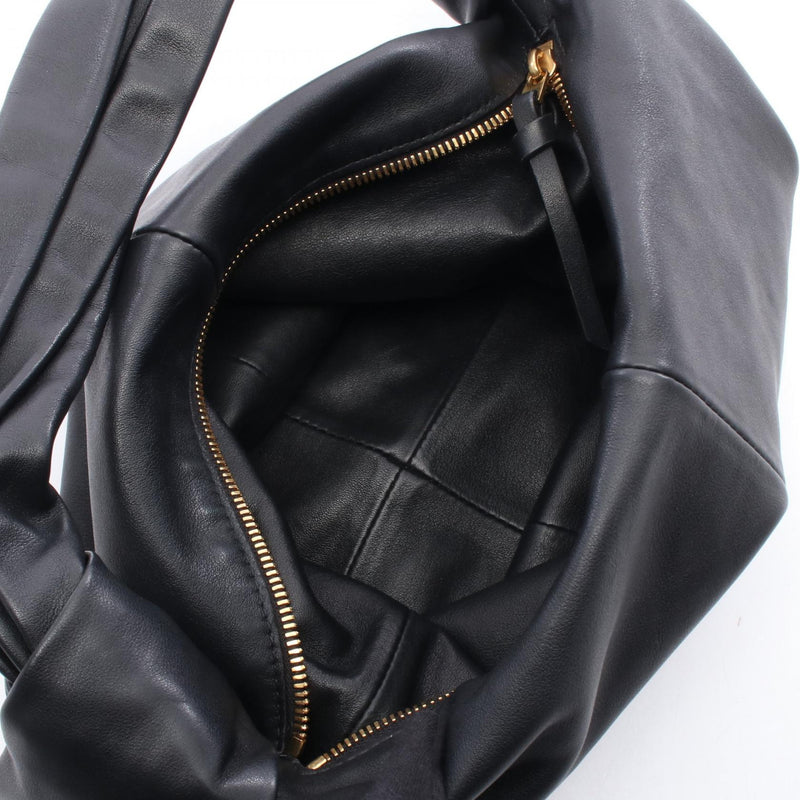BOTTEGA VENETA Double Knot Top Handle Handbag Leather Black 629635 [Used]