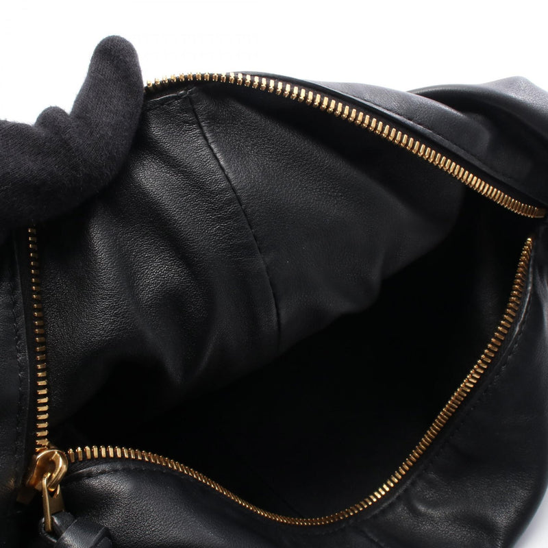BOTTEGA VENETA Double Knot Top Handle Handbag Leather Black 629635 [Used]