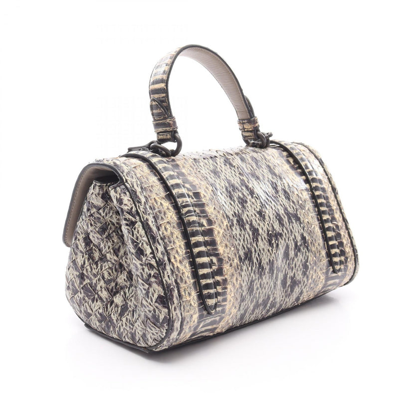 BOTTEGA VENETA Handbag Bag Exotic Leather Beige / Black [Used]