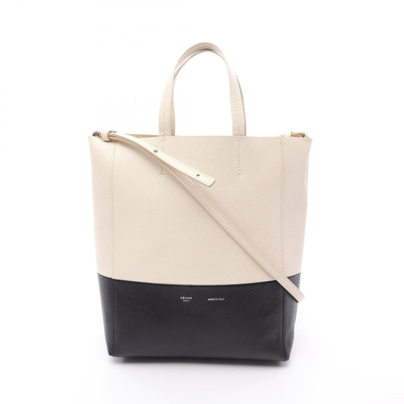 CELINE Vertical Small Birch Tote Bag Leather White / Black [Used]