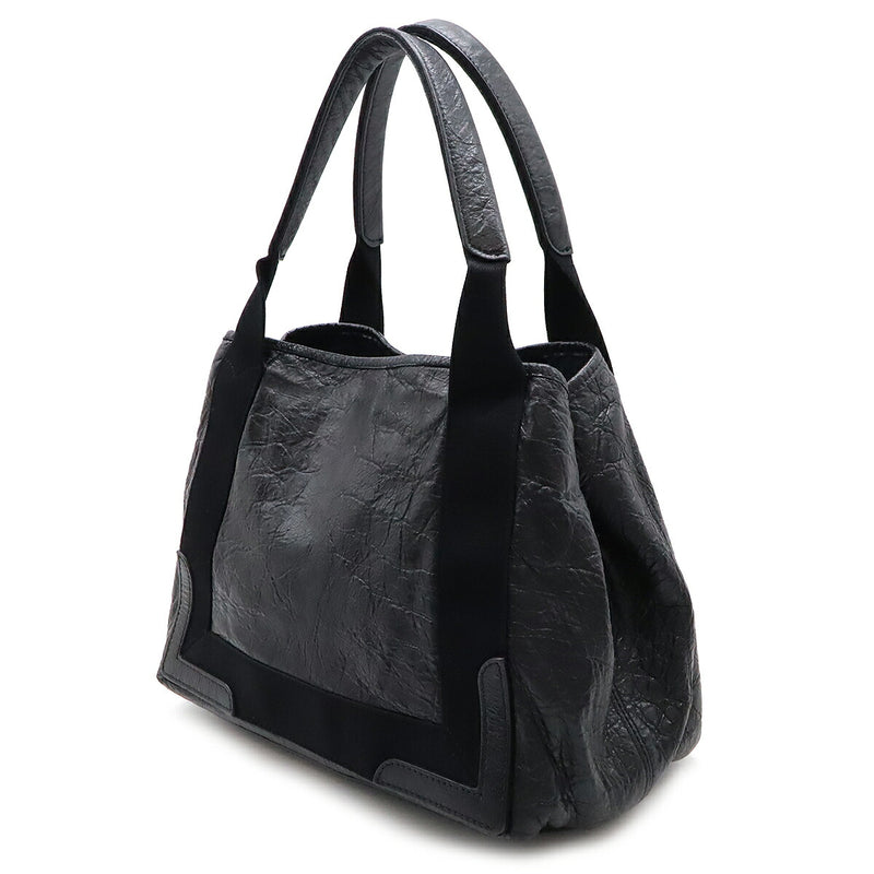 BALENCIAGA Exclusive Line Navy Cabas Logo Tote Bag Handbag Leather Black 542017
