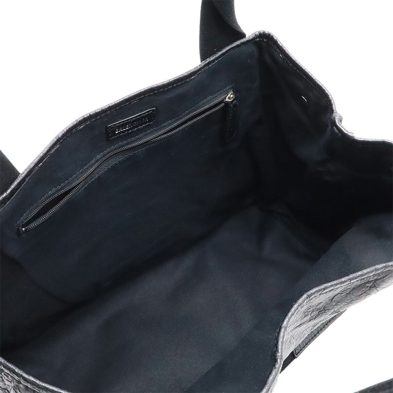 BALENCIAGA Exclusive Line Navy Cabas Logo Tote Bag Handbag Leather Black 542017