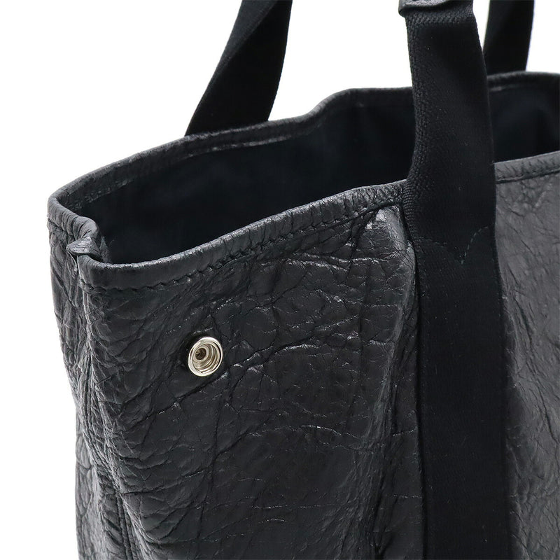 BALENCIAGA Exclusive Line Navy Cabas Logo Tote Bag Handbag Leather Black 542017
