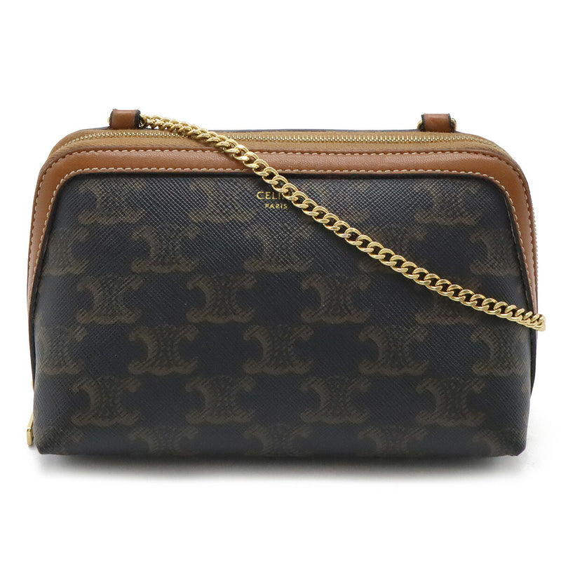 CELINE Triomphe Chain Shoulder Bag Shoulder Pouch Pochette Mini Bag PVC Leather