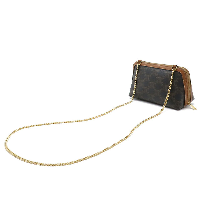 CELINE Triomphe Chain Shoulder Bag Shoulder Pouch Pochette Mini Bag PVC Leather
