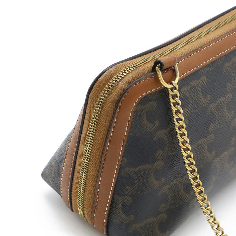 CELINE Triomphe Chain Shoulder Bag Shoulder Pouch Pochette Mini Bag PVC Leather