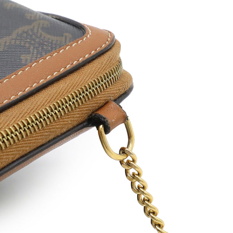 CELINE Triomphe Chain Shoulder Bag Shoulder Pouch Pochette Mini Bag PVC Leather