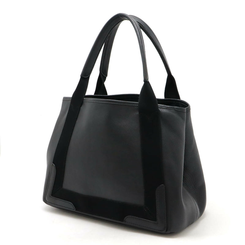 BALENCIAGA Navy Cabas S Tote Bag Handbag Punched Logo Leather Black with Pouch