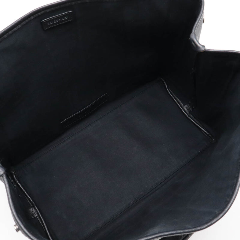 BALENCIAGA Navy Cabas S Tote Bag Handbag Punched Logo Leather Black with Pouch