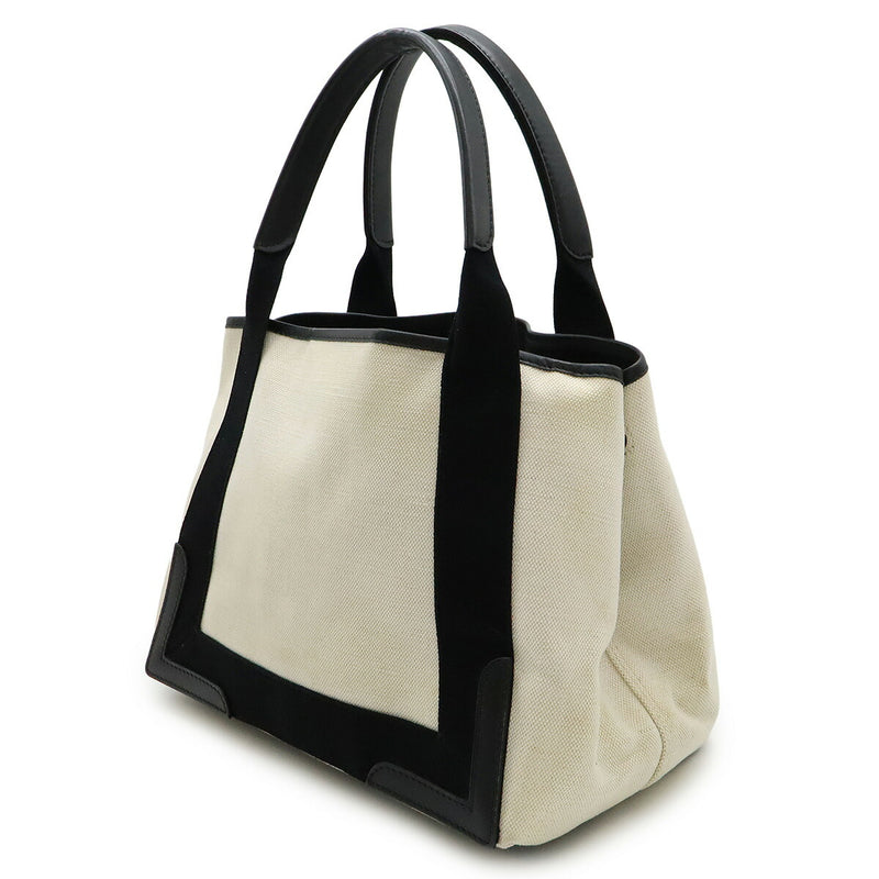 BALENCIAGA Navy Cabas S Logo Tote Bag Handbag Canvas Leather Natural Black With