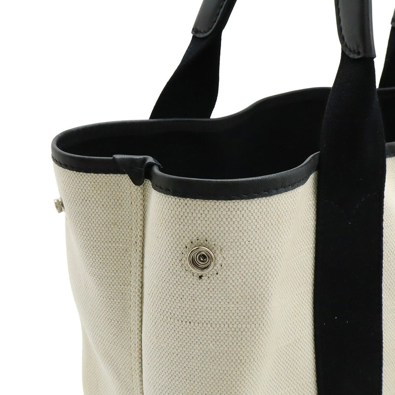 BALENCIAGA Navy Cabas S Logo Tote Bag Handbag Canvas Leather Natural Black With