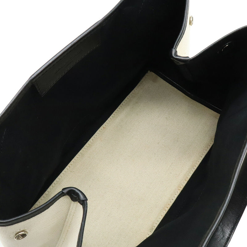 BALENCIAGA Navy Cabas S Logo Tote Bag Handbag Canvas Leather Natural Black With