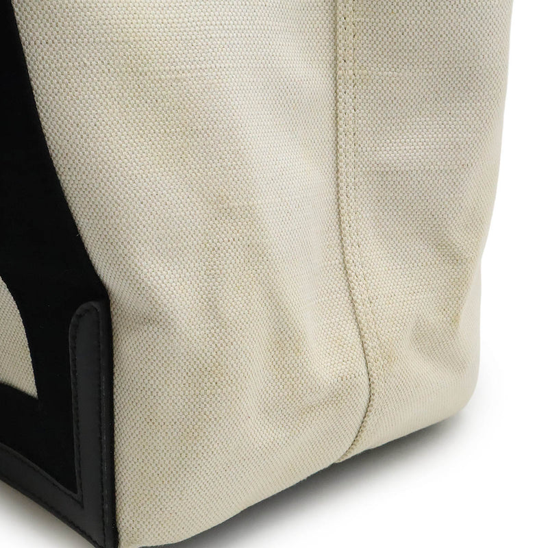 BALENCIAGA Navy Cabas S Logo Tote Bag Handbag Canvas Leather Natural Black With