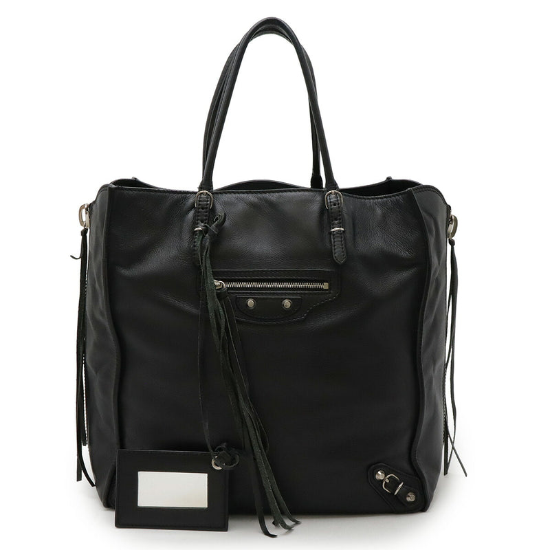 BALENCIAGA The Paper Tote Bag Handbag Leather Black Silver Metal Fittings with