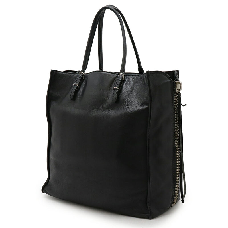 BALENCIAGA The Paper Tote Bag Handbag Leather Black Silver Metal Fittings with