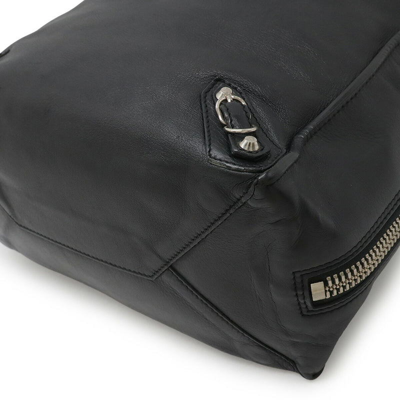 BALENCIAGA The Paper Tote Bag Handbag Leather Black Silver Metal Fittings with