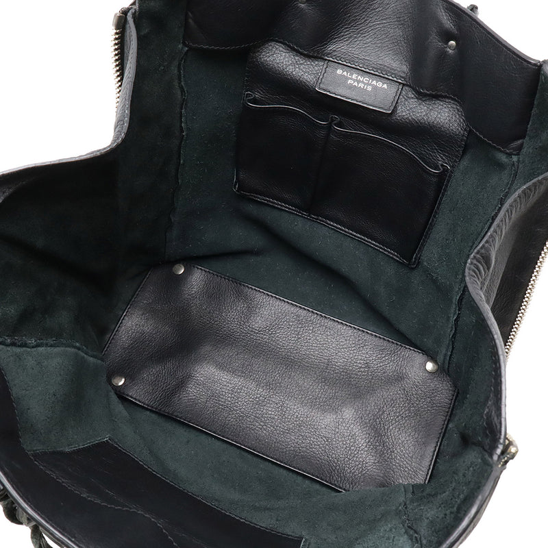 BALENCIAGA The Paper Tote Bag Handbag Leather Black Silver Metal Fittings with
