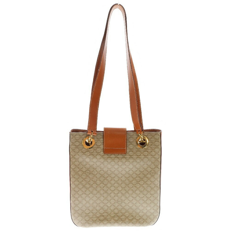 CELINE Macadam Tote Bag Beige PVC x Leather Handbag Shoulder Bag Gold Hardware
