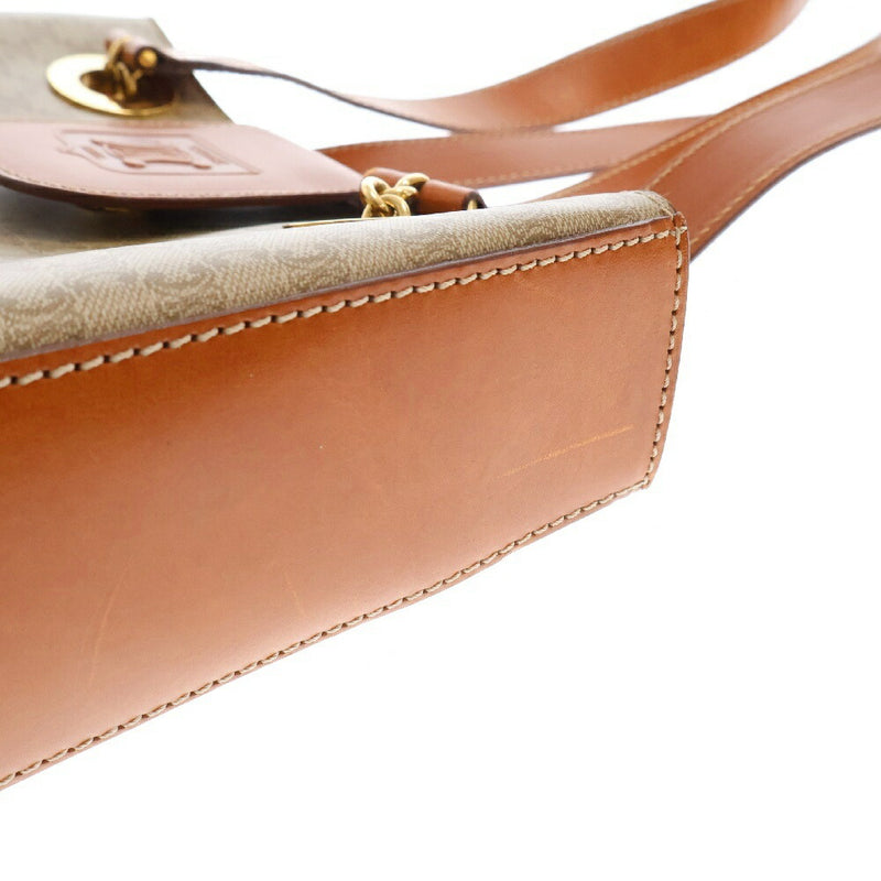 CELINE Macadam Tote Bag Beige PVC x Leather Handbag Shoulder Bag Gold Hardware
