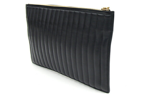 Ferragamo clutch bag 21 F210 black gold hardware leather used flat pouch for