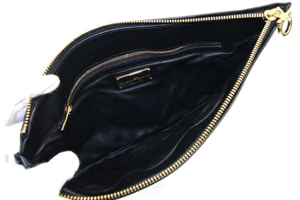 Ferragamo clutch bag 21 F210 black gold hardware leather used flat pouch for