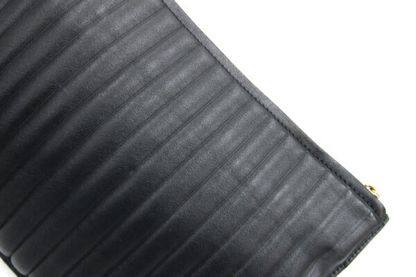 Ferragamo clutch bag 21 F210 black gold hardware leather used flat pouch for