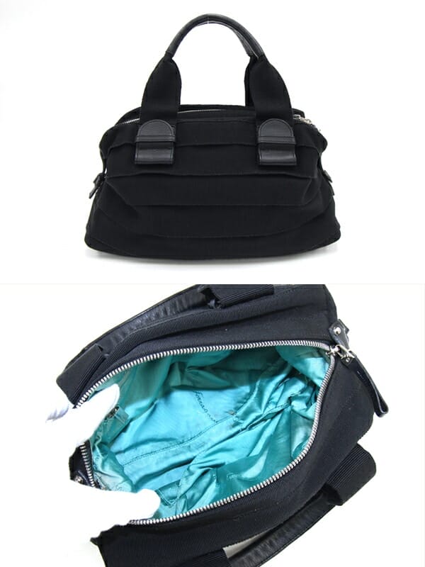 Ferragamo Handbag 21 5358 Black Canvas Used Bag Black Logo Mini Bag Women