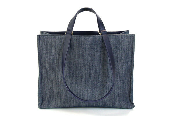 Ferragamo 2WAY Handbag 219406 Navy Denim Leather Tote Bag Shoulder Shoulder