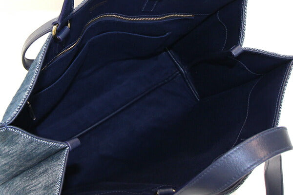 Ferragamo 2WAY Handbag 219406 Navy Denim Leather Tote Bag Shoulder Shoulder