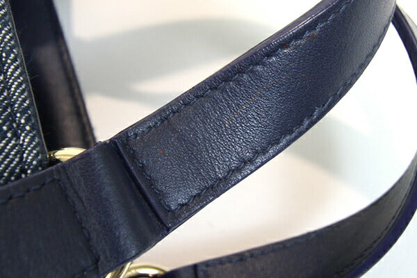 Ferragamo 2WAY Handbag 219406 Navy Denim Leather Tote Bag Shoulder Shoulder