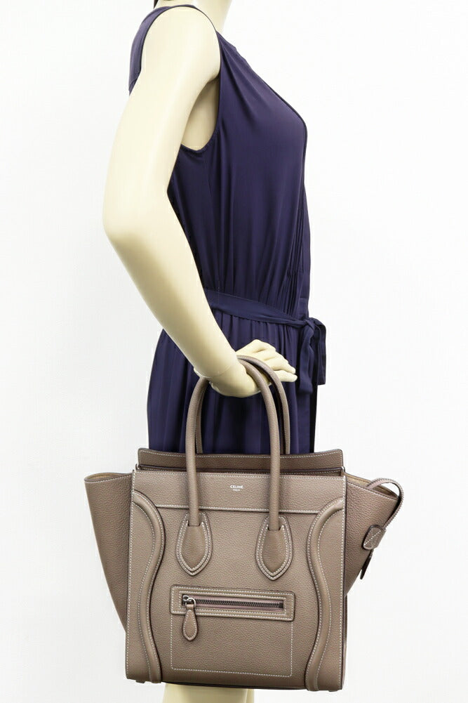 Celine Tote Bag Handbag Luggage Micro Shopper Drumped Calfskin Slip (Greige)