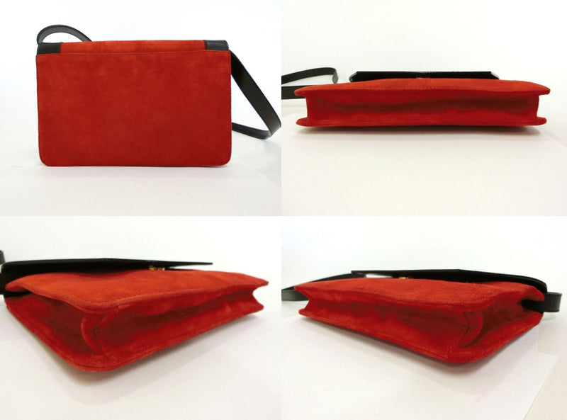 CELINE genuine leather suede leather 2-way clutch bag with shoulder bag Red