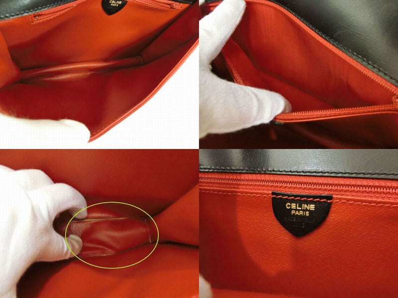 CELINE genuine leather suede leather 2-way clutch bag with shoulder bag Red