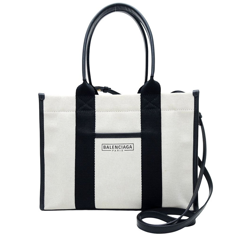 BALENCIAGA Hardware Tote 671402 Tote Bag Canvas x Leather Natural Black/351605