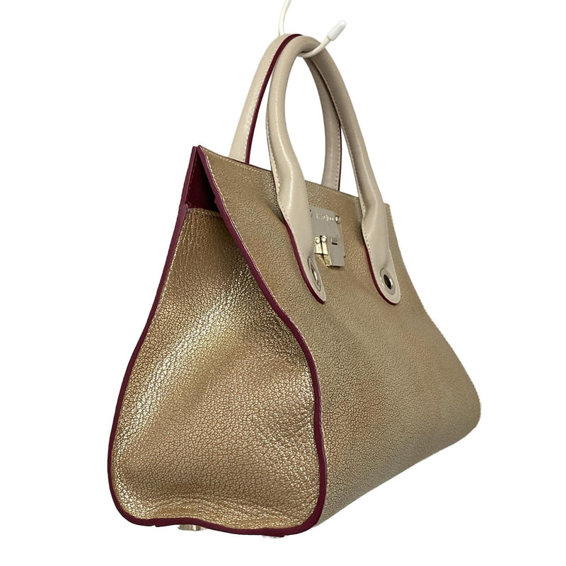 JIMMY CHOO Riley Tote Bag with Hologram Stickers Gold x Bordeaux Leather