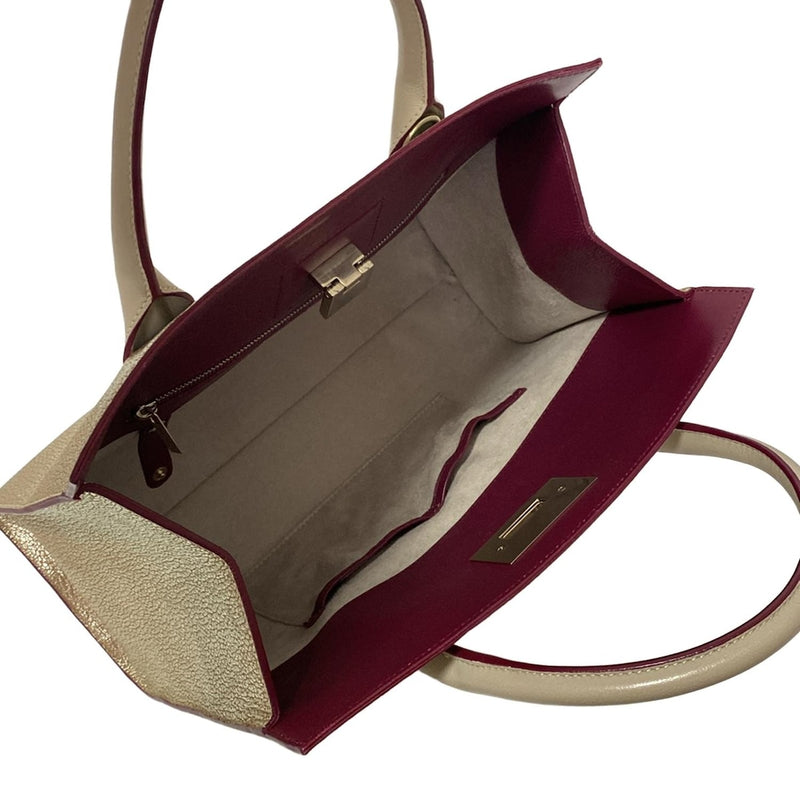 JIMMY CHOO Riley Tote Bag with Hologram Stickers Gold x Bordeaux Leather
