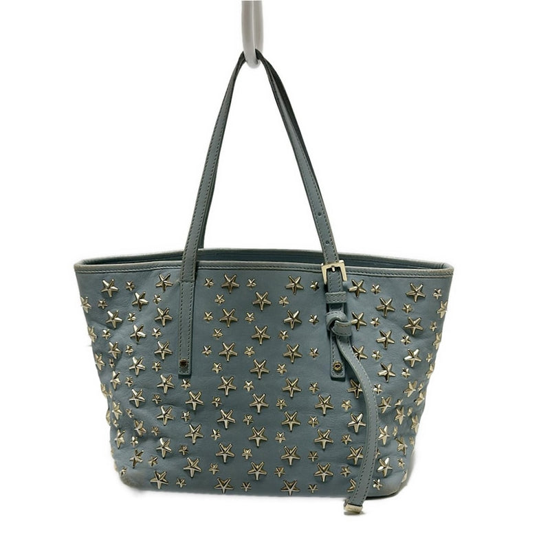 JIMMY CHOO Sasha Tote Bag Studs/Star/Hologram Stickers Light Blue x Gold