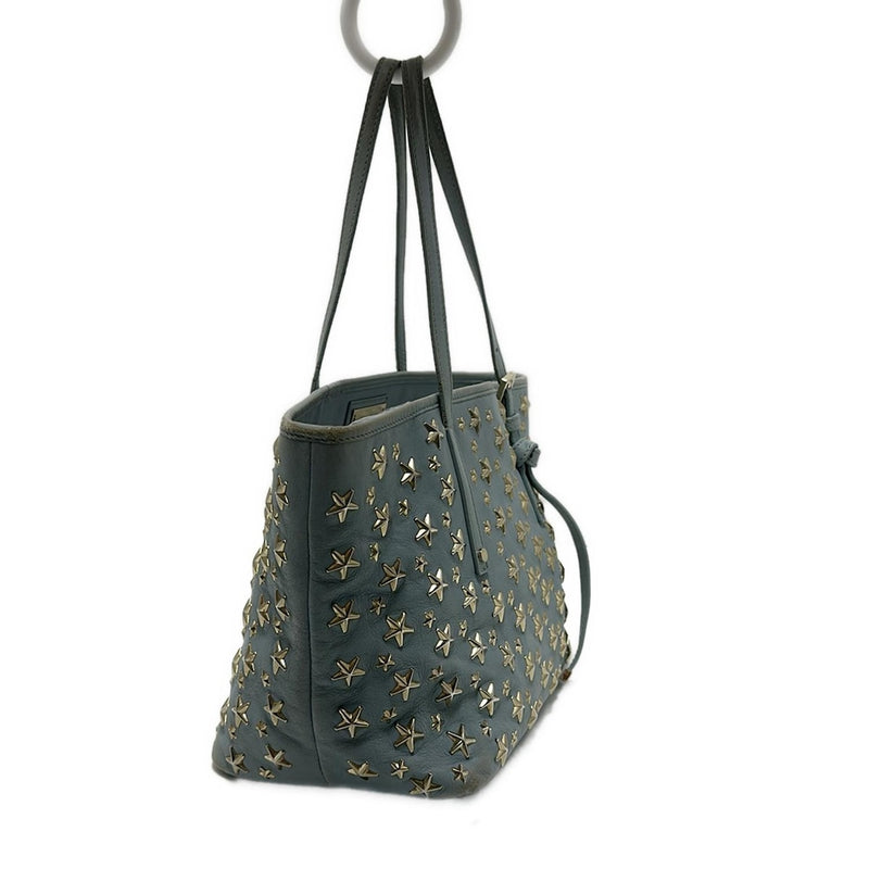 JIMMY CHOO Sasha Tote Bag Studs/Star/Hologram Stickers Light Blue x Gold