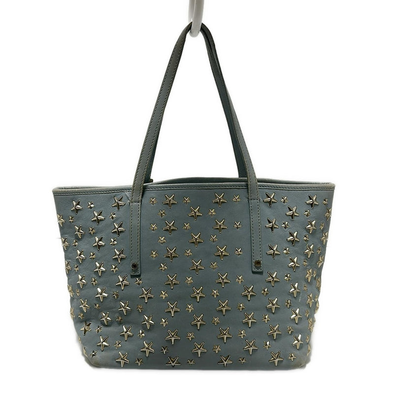 JIMMY CHOO Sasha Tote Bag Studs/Star/Hologram Stickers Light Blue x Gold