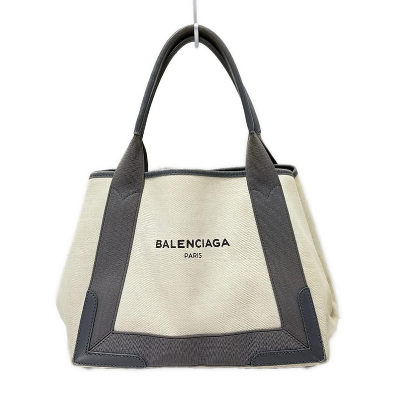 [Used] BALENCIAGA Navy Cabas S Tote Bag Ivory x Gray Leather