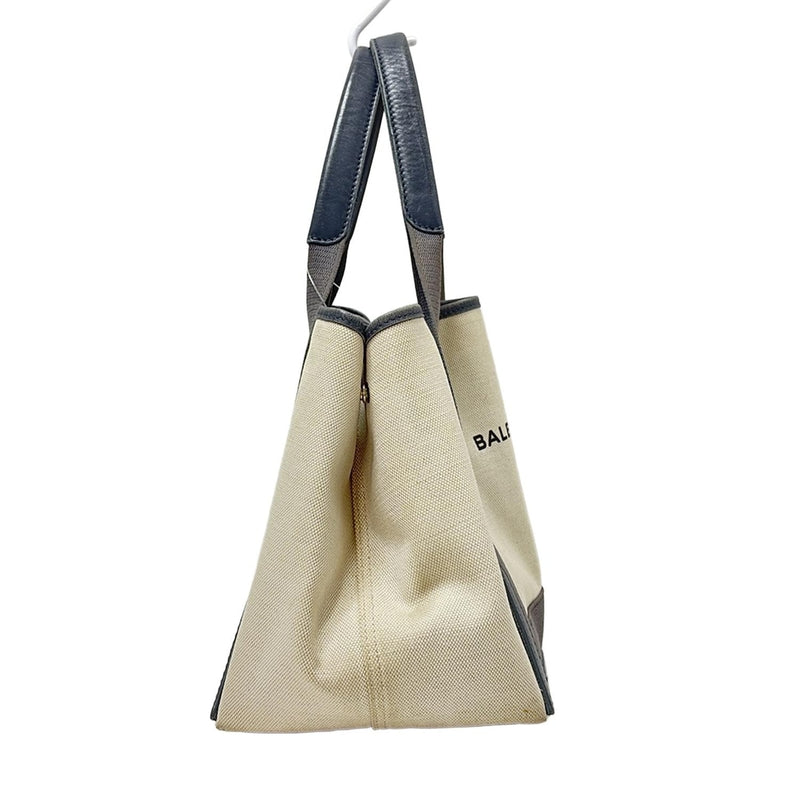 [Used] BALENCIAGA Navy Cabas S Tote Bag Ivory x Gray Leather