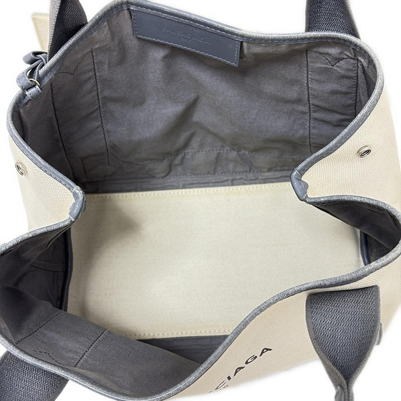 [Used] BALENCIAGA Navy Cabas S Tote Bag Ivory x Gray Leather