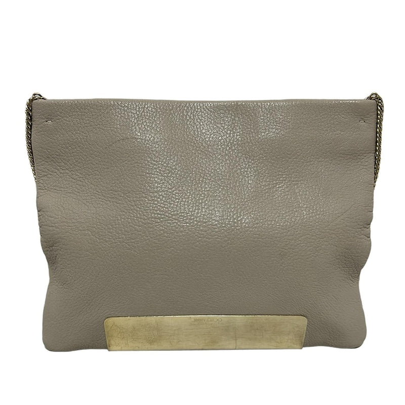 JIMMY CHOO Shoulder Bag Chain Shoulder/Hologram Sticker Beige x Gold Leather