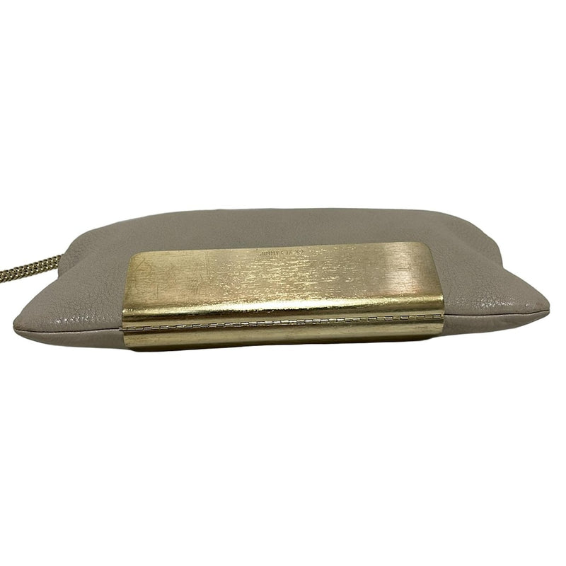 JIMMY CHOO Shoulder Bag Chain Shoulder/Hologram Sticker Beige x Gold Leather