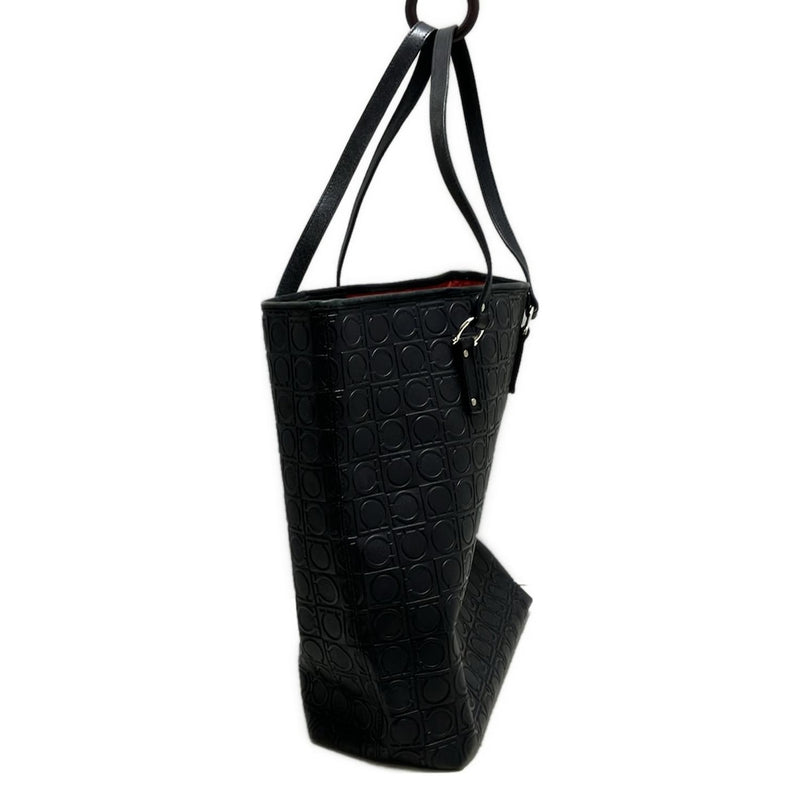 [Used] FERRAGAMO/Salvatore Ferragamo Gancini Tote Bag Embossed Black Leather