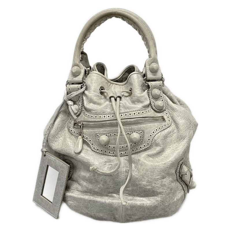 [Used] BALENCIAGA Giant Pom Pom Tote Bag Light Gray Leather
